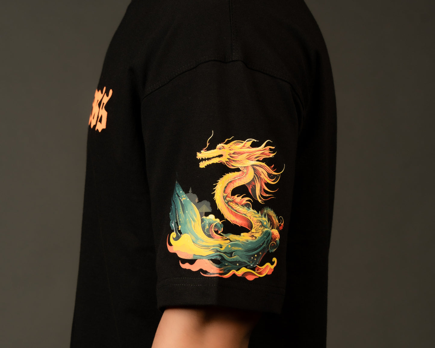 Fearless Black Oversized Tee with Sleeve Art