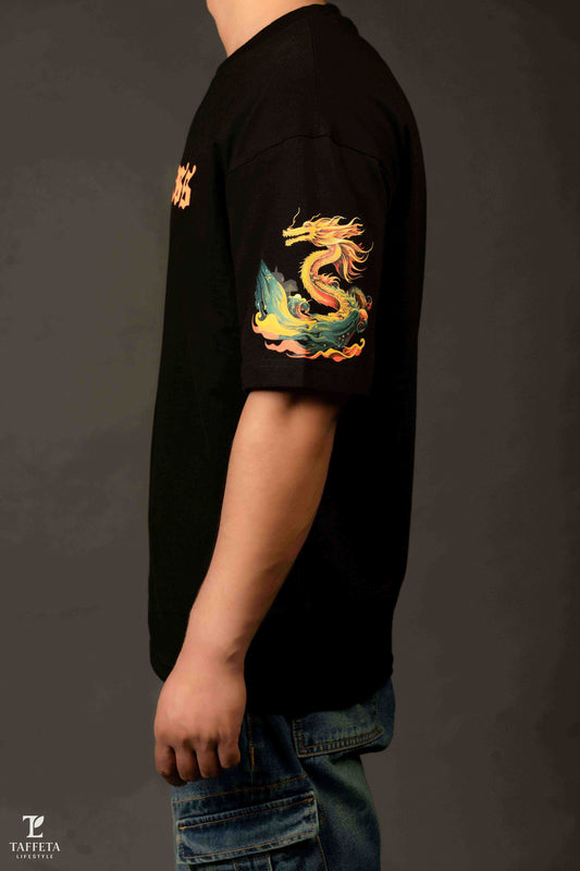 Fearless Black Oversized Tee with Sleeve Art