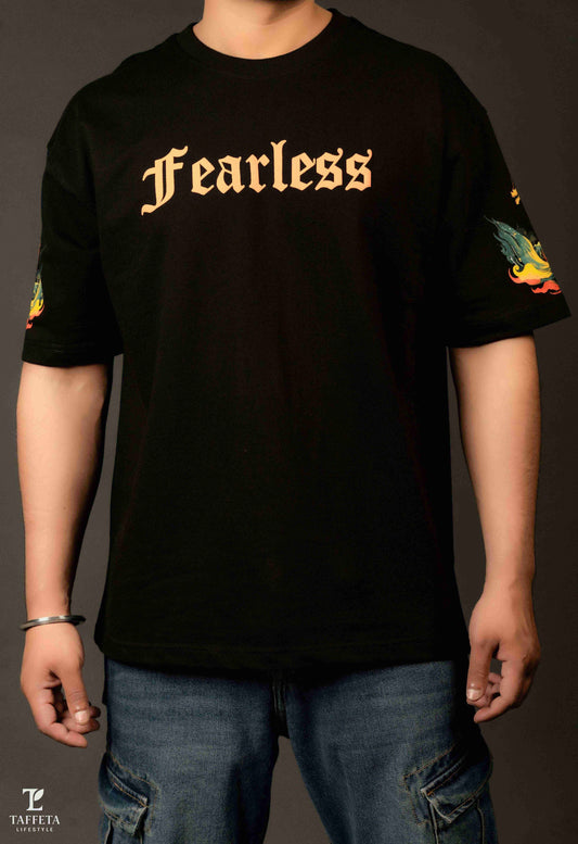 Fearless Black Oversized Tee with Sleeve Art