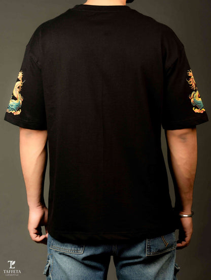 Fearless Black Oversized Tee with Sleeve Art