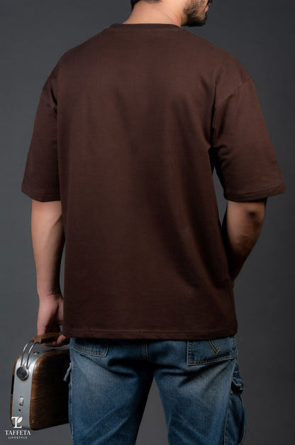 Classic Chocolate Brown Oversized Taffeta Tee.
