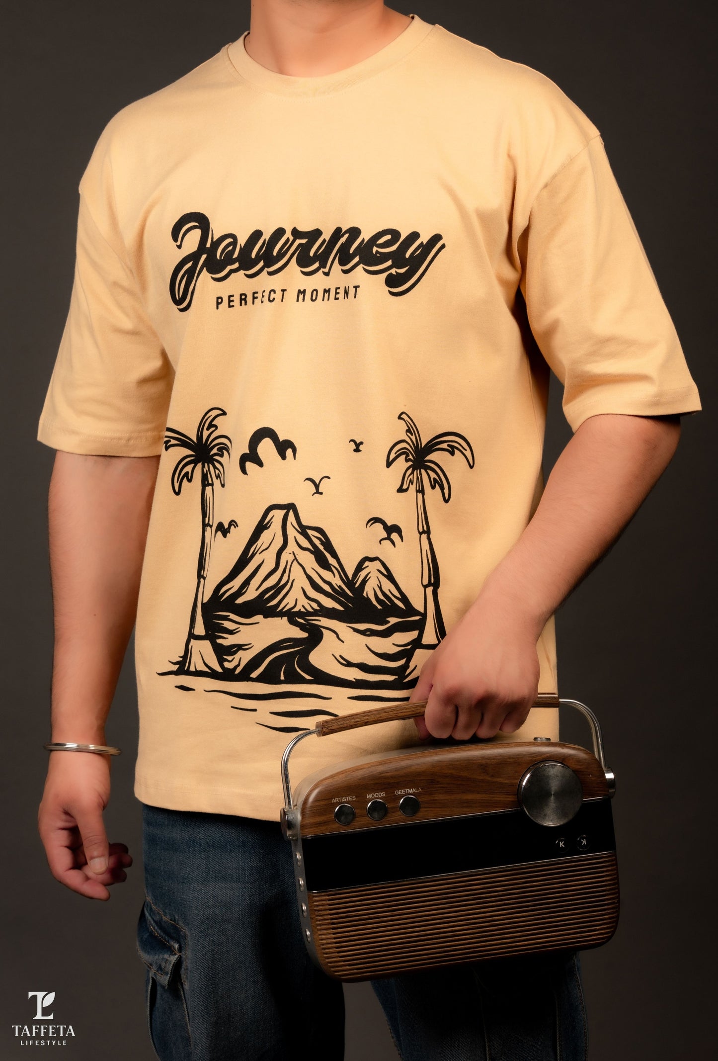 Tropical Mountain Print Oversize Cotton T-Shirt