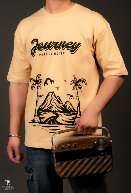 Tropical Mountain Print Oversize Cotton T-Shirt