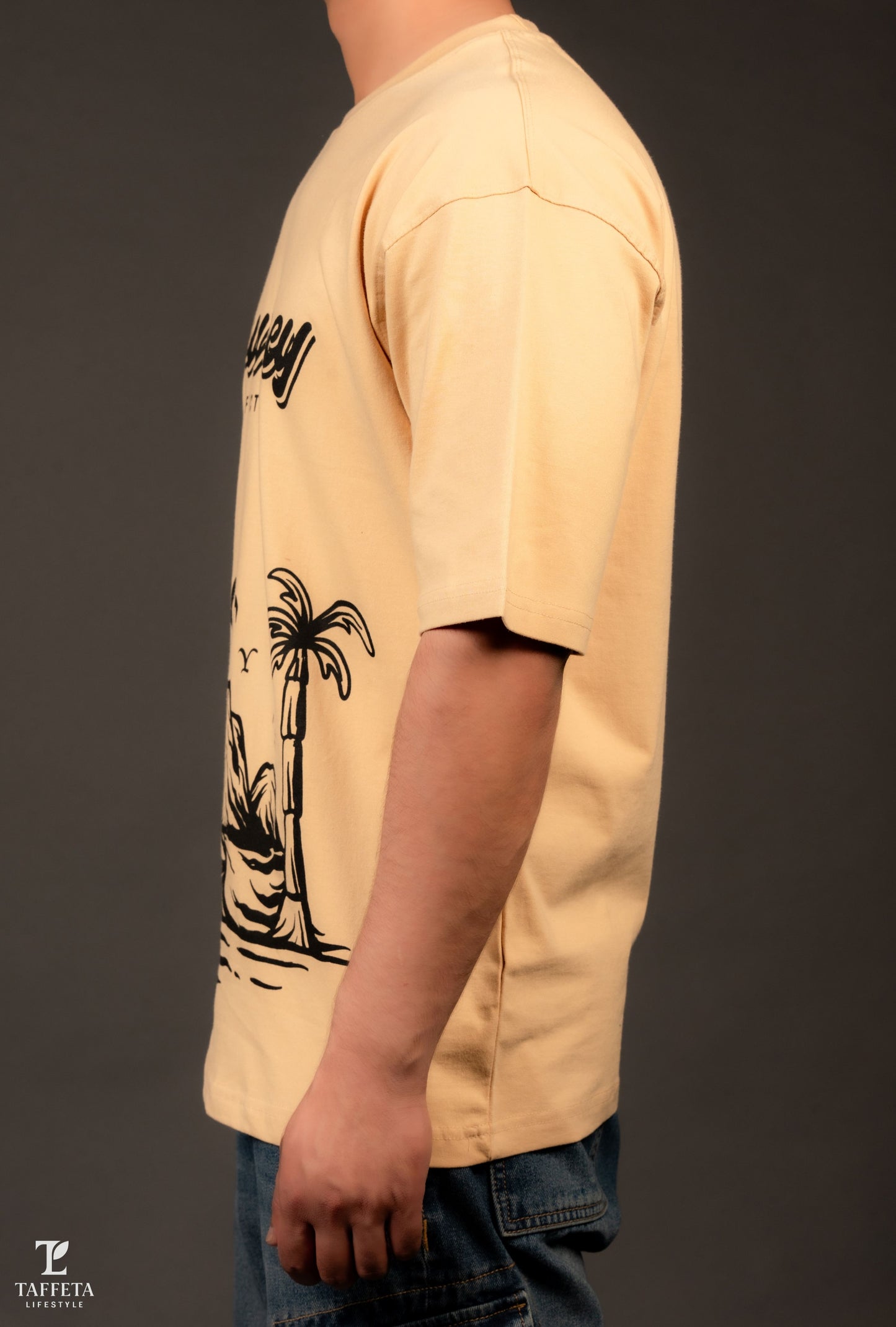 Tropical Mountain Print Oversize Cotton T-Shirt