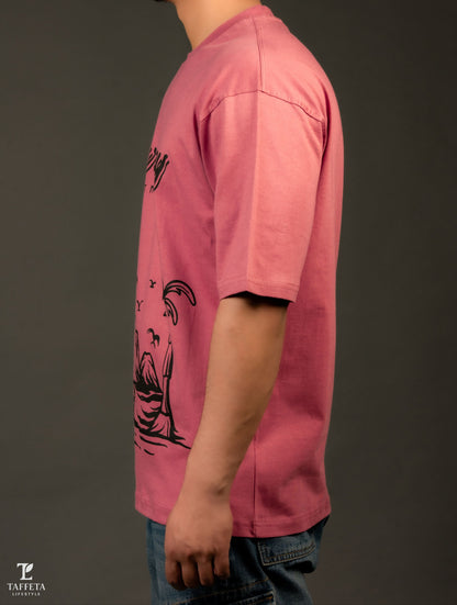 Tropical Mountain Print Oversize Cotton T-Shirt