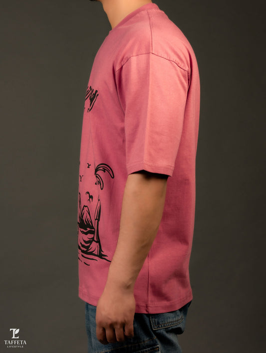 Tropical Mountain Print Oversize Cotton T-Shirt