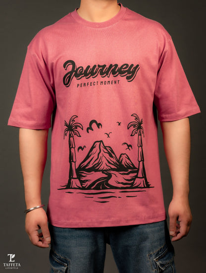 Tropical Mountain Print Oversize Cotton T-Shirt