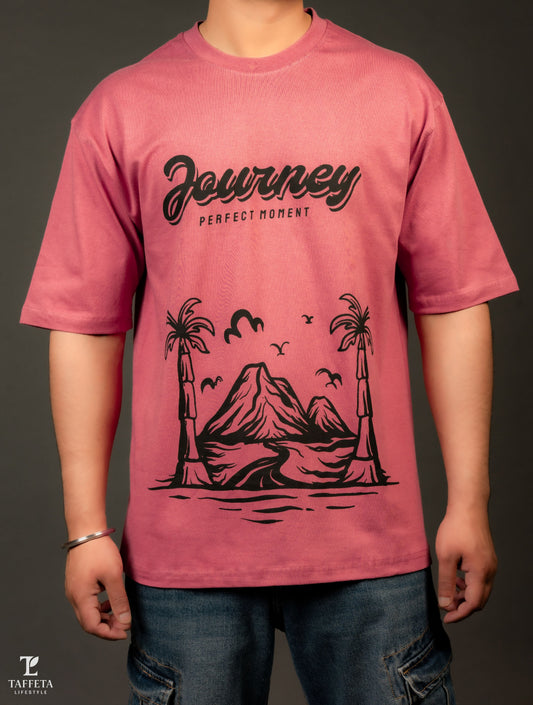 Tropical Mountain Print Oversize Cotton T-Shirt